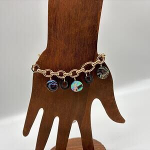 Akola Women's Gold Plated Bracelet Abalone Shell Disc Pendants NEW